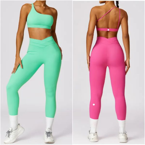 LL8578 Roupa de ioga feminina Duas peças sets calças calças ginásio esportivo de ginástica com calça longa elástica de calça alta alta cintura