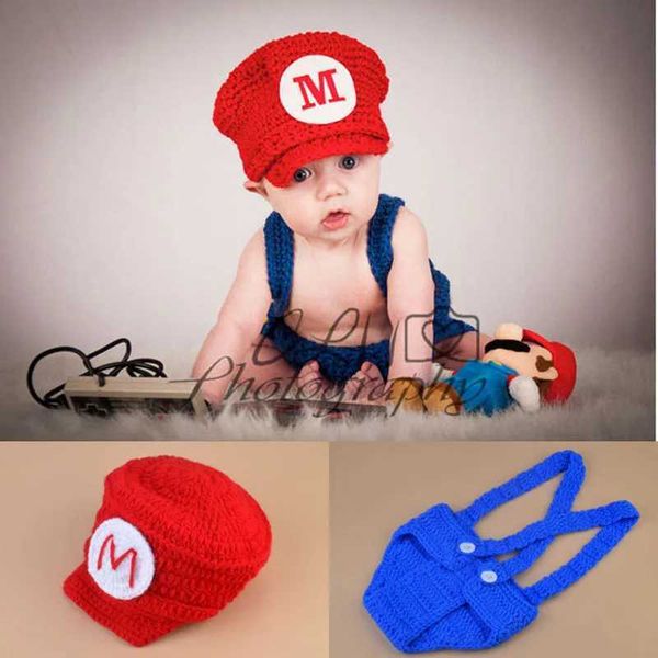 Set di abbigliamento Super Brother Uncinet appena nato per bambini Pitolo per bambino Cappello da fagiolo e pannolini set da cartone animato a maglia Abbigliamento fotografico H252L2405