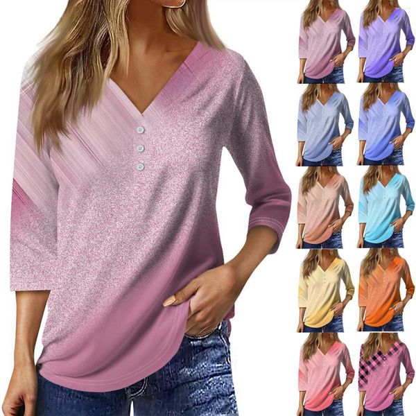 Женские футболки T 3/4 рукав для женщин милые топы графические футболки блузки повседневная плюс размер базовая пуловерная одежда распродажа 2024