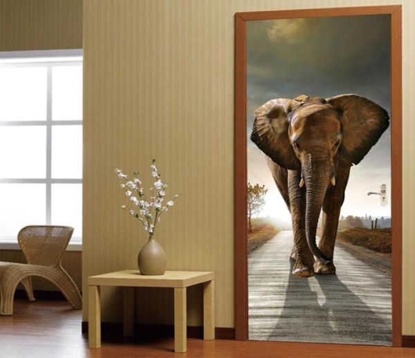 3D PO Wallpaper elefante PVC Auto -obras de parede de parede de parede de parede de parede decoração da casa da sala de estar do quarto da porta do banheiro.