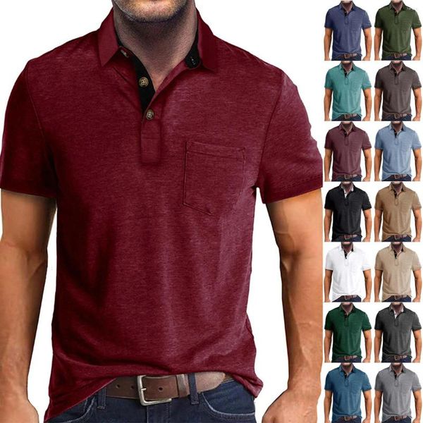 Мужские футболки моды весна и летние повседневные кнопки с короткими рукавами пакет с карманами мужчин