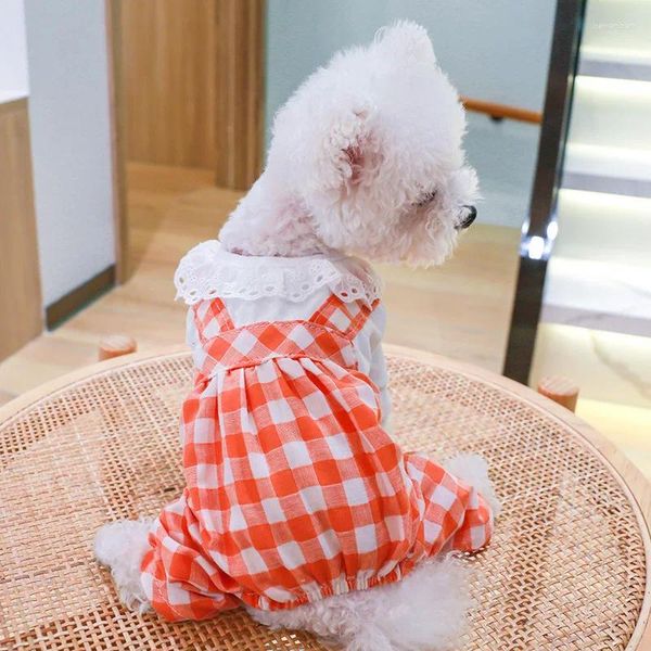 Hundekleidung süße Orange -Haustier -Hunde Kleidung Plaid vier Beine Jumpsuit Kätzchen Marke Designer Hollow Collar Welpen Sommer Gesamt