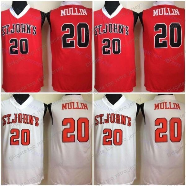 Universidade NCAA St. Johns #20 Chris Mullin College Basketball Jersey costura camisetas vermelhas vintage