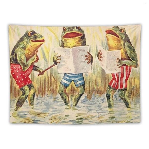 Wandteppiche Frosch Gesangstrio: Vintage Entertainment Print Tapestry Wall Hanging Korean Room Decor