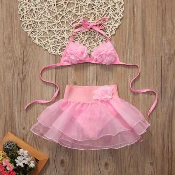 Наборы одежды BMMSL Новые горячие 2 девочки Summer Pink Swimsuit Childrens Split Split Swimsuit Bikini Swimsuit Новый купальник 2405