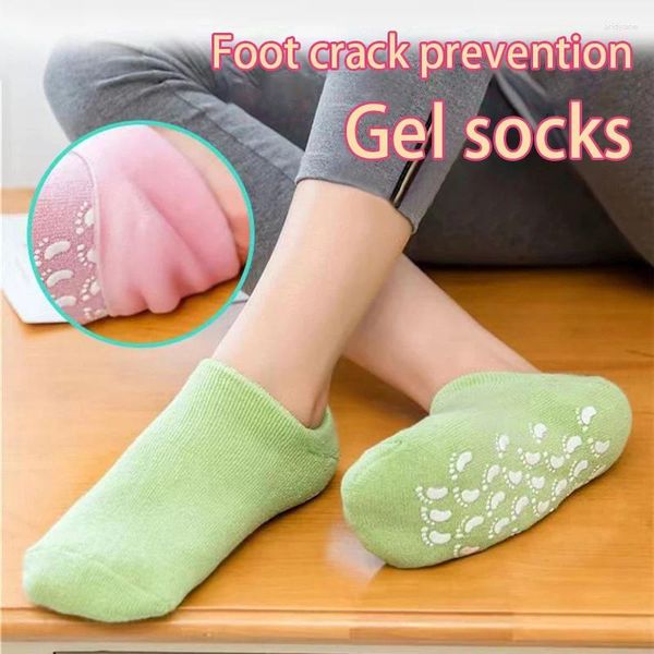 Mulheres meias 2pc para esfoliar a pedicure de meias macias de pele rachada seca, protetor de salto duro, reparando gel de cuidados com os pés hidratante