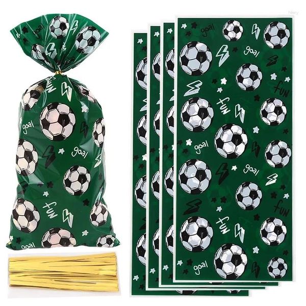 Geschenkverpackung 50pcs Fußball Süßigkeitenbeutel mit Twist Bindes Fußball -Themen Party Keks Verpackung Kinder Geburtstagsdekoration Supplies