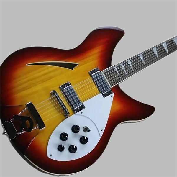 12-saitige Sonnenuntergangsfarbe Jazz E-Gitarre, 2 Pickups, Rosewood-Fingerbrett, auf Anfrage anpassbar, kostenloser Versand