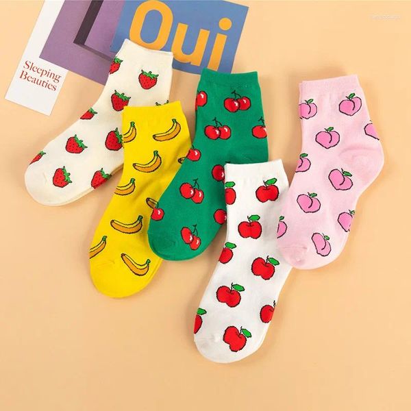 Donne calzini kawaii divertenti frutta banana limone fragola harajuku colorato crew carino donna fornitore di cotone gocce Sox