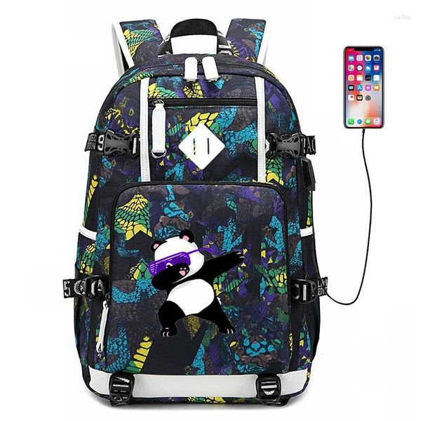 Rucksack Männer Frauen 2024 Hip Hop Panda Dabbing School Tasche Leinwand Rucksäcke Rucksack täglich Reise