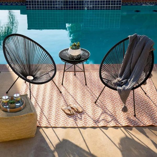 Mobili da campo a 3 pezzi esterni acapulco patio per tutte le stagioni set di bistrot con tavolo in vetro in corda di plastica e 2 sedie-nero