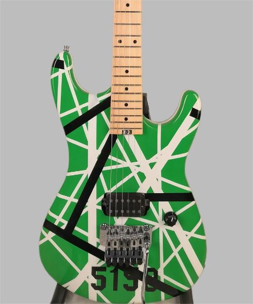 Kramer Edward Van Halen 5150 White Black Stripes Green Ectric Guitar Floyd Rose Tremolo Tail, porca de travamento, Hammer Rod