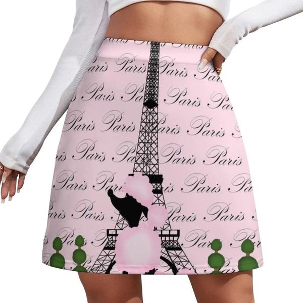Юбки розовая пудель Эйфелева башня мини -юбка мода