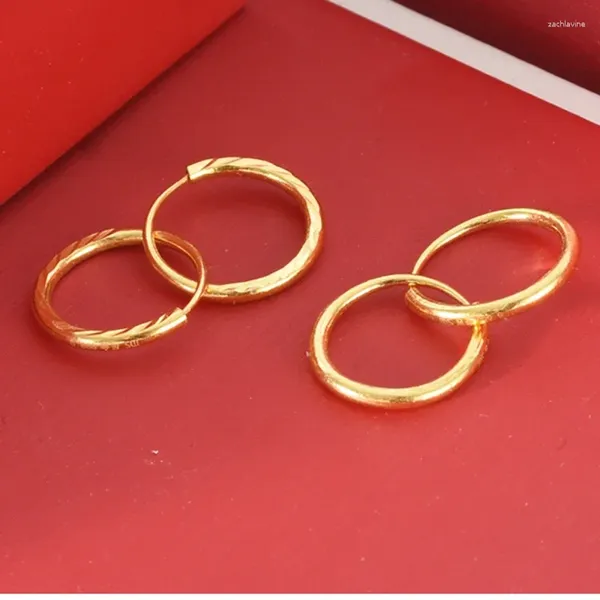 Orecchini a cerchio 999 24k giallo oro per donne vera cerchio intagliato matrimonio un paio di gioielli