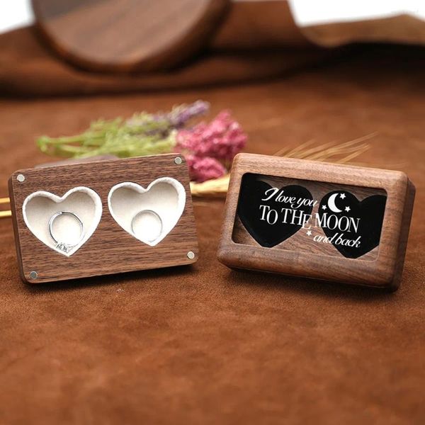 Caschetti per gioielli con anello personalizzato Scatola di formaggio a forma di cuore in legno Diamond per nozze e accoppiamenti da regalo.