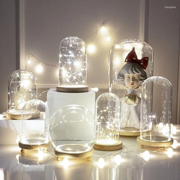 Vasen Jar Holzglas mit Abdeckungen Füße Blume Ewige Anzeige Bell Cloche Light Terrarium Flasche