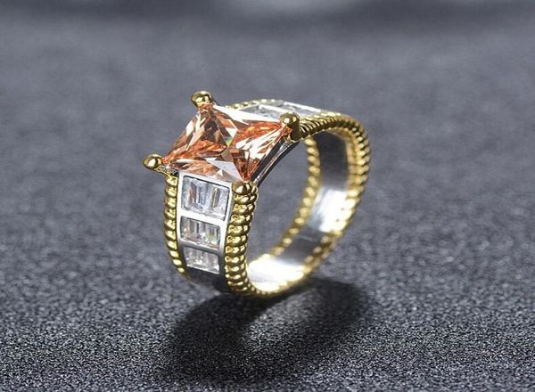 Choucong Nuovi gioielli di lusso scintillanti 925 Sterling Silver Princess Cut Champagne Topaz CZ Diamond Diamina Donne Fare Feed Finger Anello 9616718