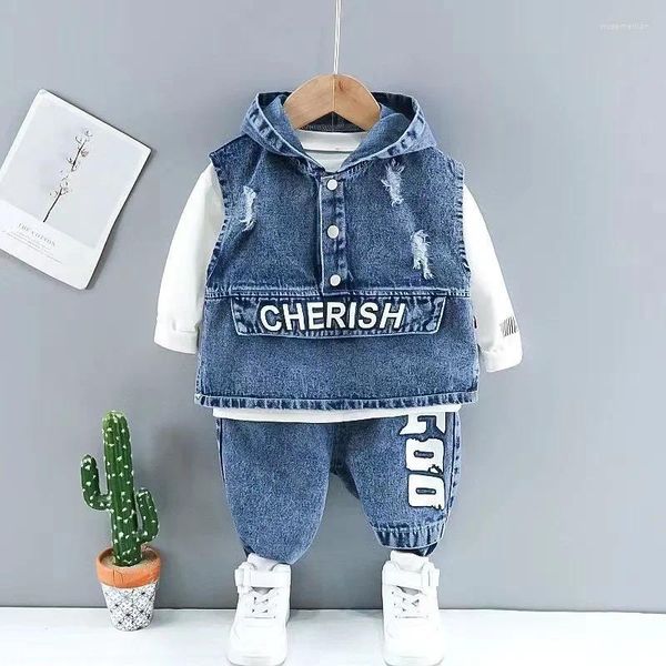 Roupas Conjuntos de roupas 2024 Spring Boys Kids Suits Jeans Vest Camiseta calça jea