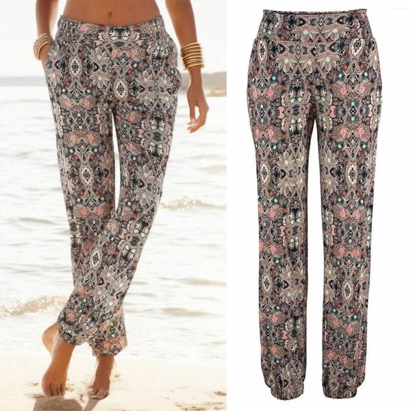 Pantaloni da donna estate bohémien spiaggia arruffato in vita alta harem harem femminile sottile matita versatile leggings collabo