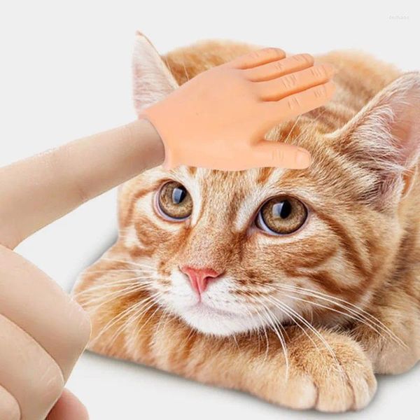 Katzenträger 1Pair Lustige Massage kleine Fingerhandschuhe gefälschte menschliche Hand für Kitty Dog Supplies Halloween Streich Haustierzubehör