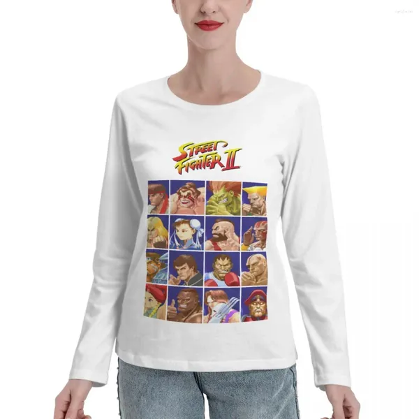 Polos da donna Street Fighter II Seleziona personaggio a maniche lunghe T-shirt femminile maglietta per camicia da camicia per abiti carini donne