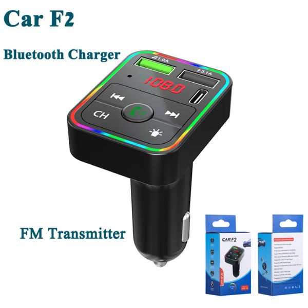 Carreiro F2 BT5.0 FM DUTO USB Charge rápido PD Tipo C Portas Handsfree Audio Receiver Auto Mp3 player para celulares