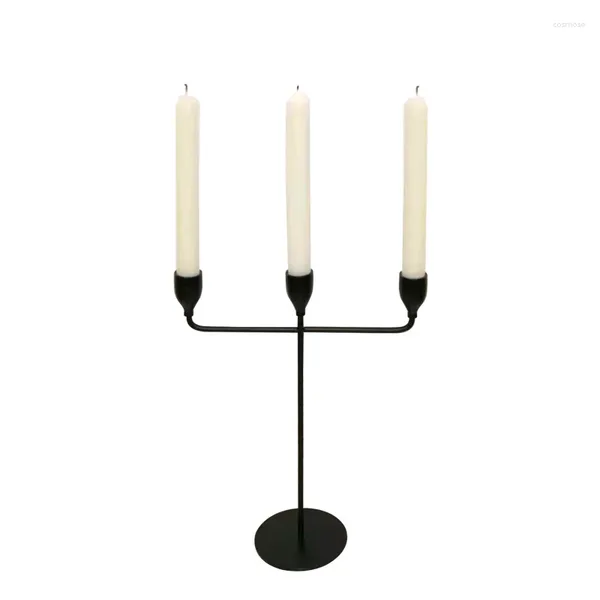 Titulares de velas Creative Three Arm Metal Candlestick Black Pillar Party Wedding Party Props Christmas Home Decoration