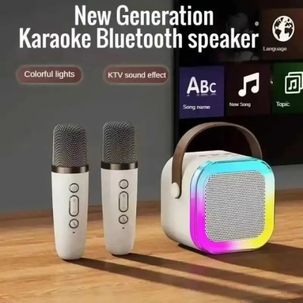 Портативный Bluetooth 5.3 PA Speaker System для K12 Karaoke с 1-2 беспроводных микрофонов - Идеальные домашние развлечения для семейных подарков.