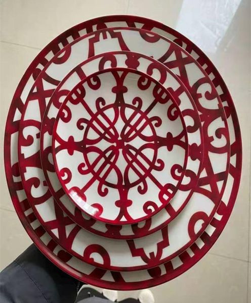 Red Ceramic Plate Plate Dinners Weakes Decorative Bone China Jantar Dinner Setes Sobremesa de Tableware Whole7359695