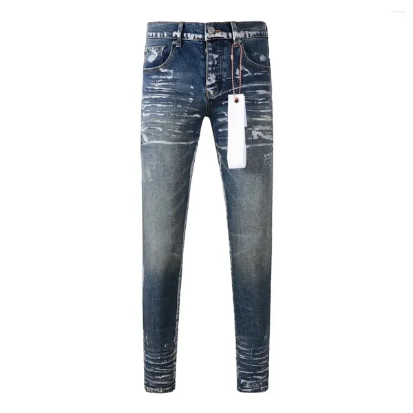 Calça feminina de alta qualidade roca de jeans com azul escuro e pintura prateada reparo de moda angustiada REPARO LOW RESPONSA