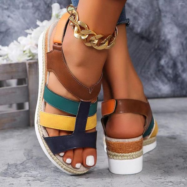 Sandalen Frauen Sommer mit Absätzen Damen Weave Open Toe Hakenschleife Hang Ferse Dicke Soled Keile elegante römische Zapatos Mujer 2024