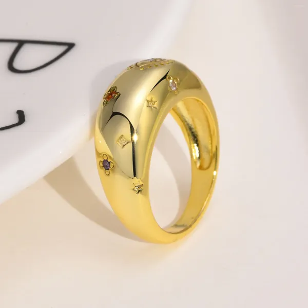 Кластерные кольца Женские изящные изящные блок CZ Cone Gold Color Cubic yriconia Star Moon Shiny Ring Fashion Sirewry Gift для мам девочкам