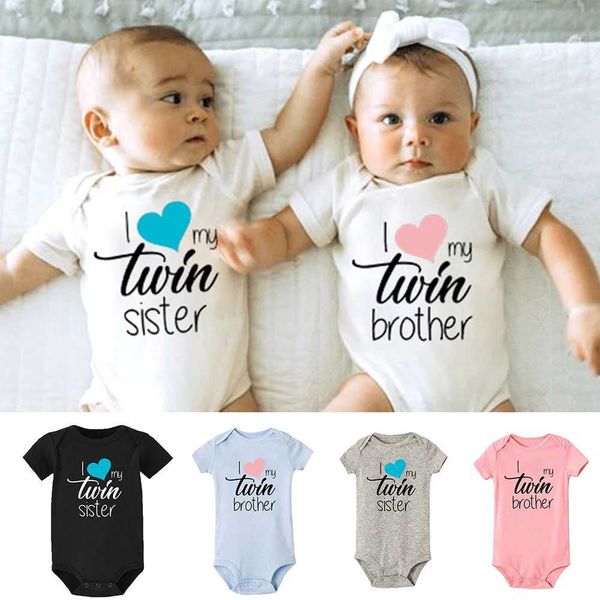 ROMPER Ich liebe meine Zwillingsbrüder Neugeborene Jungen und Mädchen kurze Ärmel -Overalls Twin Baby Clothes Ropa Sommer enge Kleidung Unisex Baby Geschenkl2405