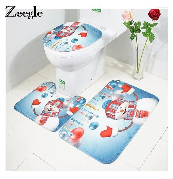Tappeti zeegle decorazione natalizia tappetini in flanella stampata per toilette/set tappeto da bagno assorbente tappetino da pavimento