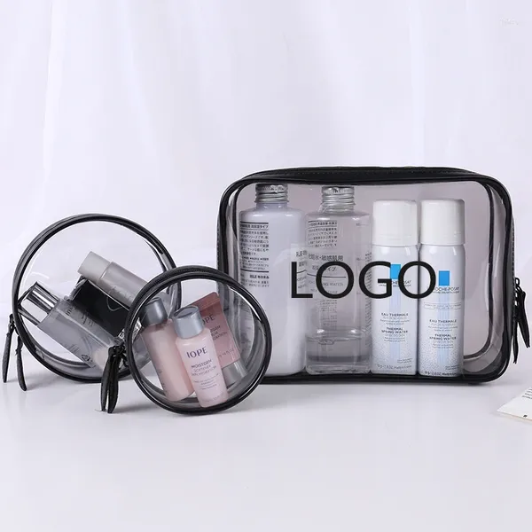 Sacos de armazenamento 3 PCs logotipo personalizado transparente PVC Packaging Packaging Bag Gift Plástico Adequado para viajar para casa