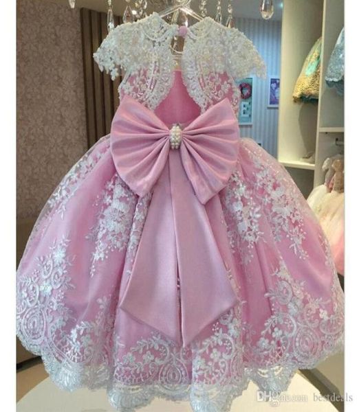 Classy perle rosa perle in pizzo Abito da fiori Abiti per appliques per le applicazioni abiti da compleanno Tulle First Communione Dre7119276