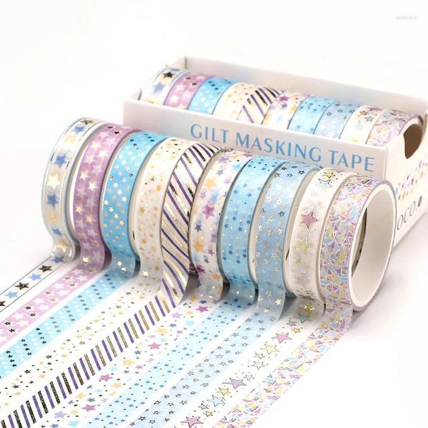 Fensteraufkleber 10 Stcs/Set Gold Foil Washi Tape Kleber Aufkleber Scrapbooking DIY Stationery Niedliche Herzmaskierung dekorativ