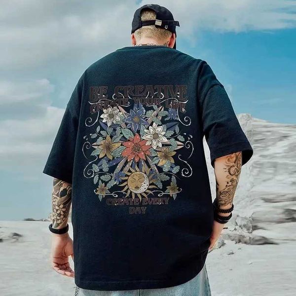 Herren-T-Shirts M-8xl Männer T-Shirt Sommer Comic Sunflower Print Short Seve T-Shirt Unisex Übergroße lose Liebhaber T-Shirt H240513