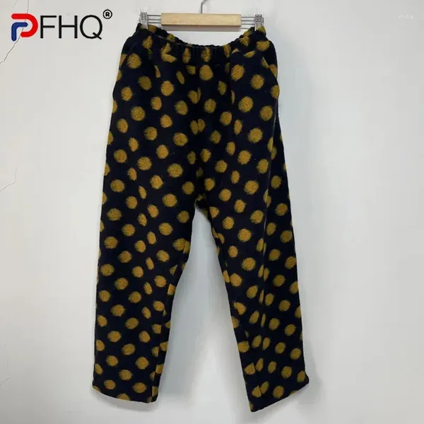 Herrenhosen PFHQ Polka Punkt verdickte Wollfeder Nische bequeme Original -Elastik Taille Männliche Freizeithosen 21Z4780