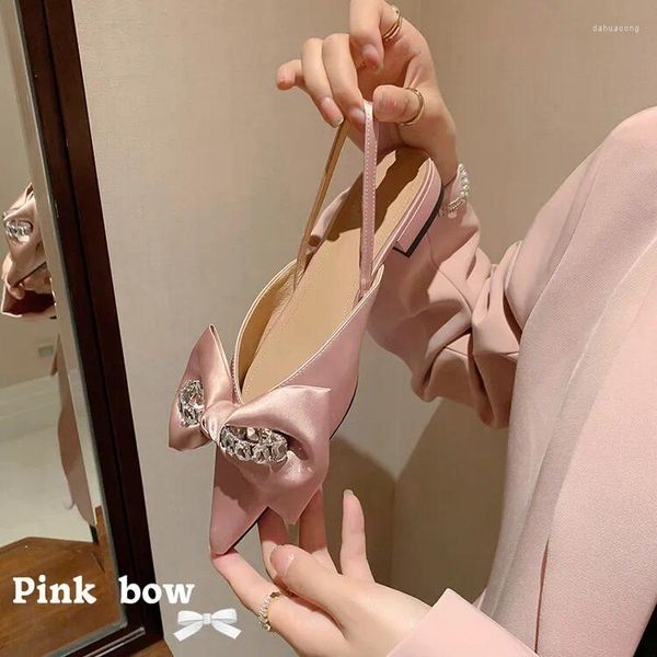 Casual Shoes 2024 Pink Seiden Frauen Slingback Flats Strgone Bowknot Decor Espadrilles Chic Schwarzer formaler Kleiderparty Stilettos Zapatillas