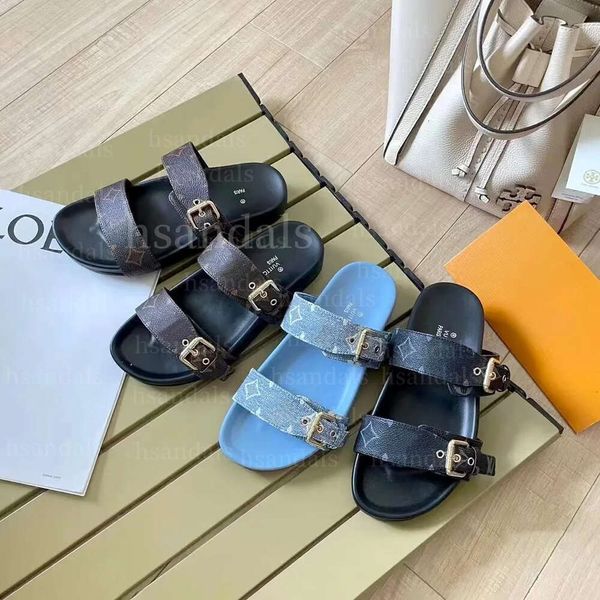 Bom Dia Comfort scarpe pianeggianti marrone fiore estate sandali sandali posate cursori slippista da donna di lusso scarpa casual show slips ladies uomini designer mulo sandale lady