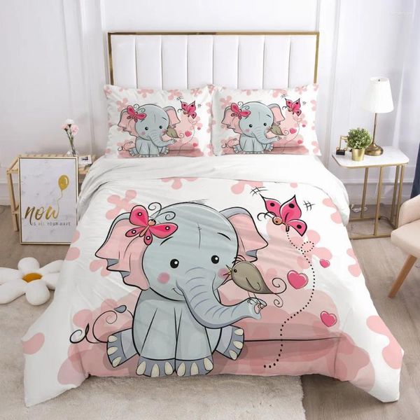 Bettwäsche Sets 3D Cartoon Kids Set für Krippen Kinder Jungen Mädchen Baby Bettdecke Quilt Bettdecke Kissenbezug Single Elefant