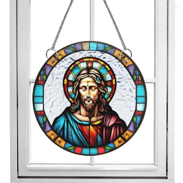 Figurine decorative Catcher del sole Gesù Cristalli appesi Cristalli macchiati Suncatcher Suncatcher Outdoor Decorazioni uniche Finestra a parete Abbasso per Giardino