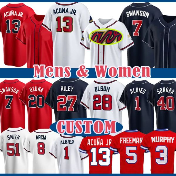 13 Ronald Acuna Jr. 7 Dansby Swanson Baseball Jersey Gold Programma Matt Olson Ozzie Albies Austin Riley Travis D'Arnaud Dale Murphy Max Fried Hank Aaron