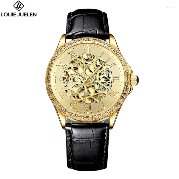 Relógios de pulso Golden Diamond Mechanical Watch Men Men Automatic Tourbillon Mens Relógios Reluj -Reluj Hombre de couro