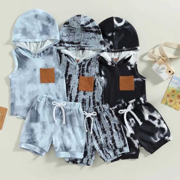 Kleidungsstücke Neugeborene Baby Shorts Set Sommerkleidung 2023 ärmellose Kapuzepullover Krawatte Farbstoff Kurzbaby Kleidung2405