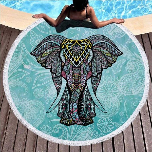 Wandteppiche Lannidaa Boho Elephant Quasten Wandtee Decke Mikrofaser runden Strand Handtuch Wurf Yogamatte Sonnenblöcke Tolla Teppichkreis 150 cm