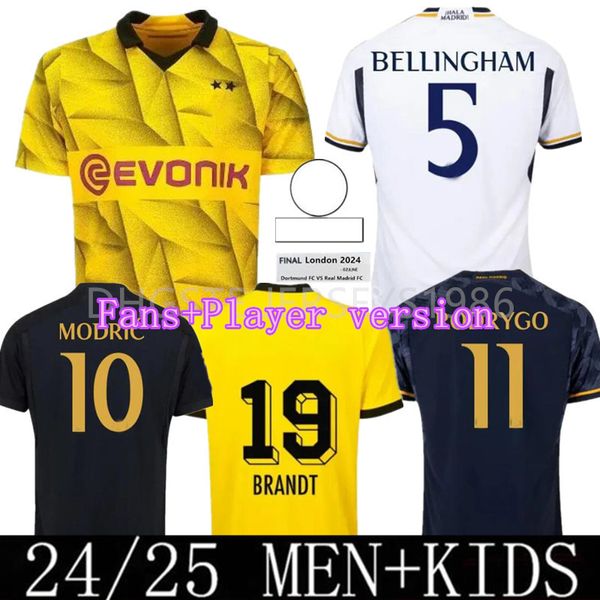 23 24 Bellingham Soccer Jerseys Vini Jr 2023 Dortmunds reus Reyna Sancho 2024 Реал Мадридс 2024 2025 Modric Mbappe Kroos Valverde Rodrygo Футбольная рубашка Men Kids Kits