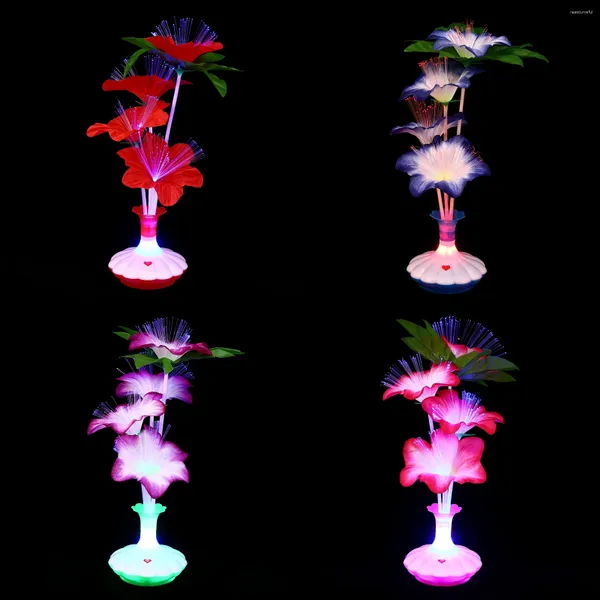 Fiori decorativi 4 pezzi Tavolo da pranzo decorazione in fibra ottica fiore vano da tavolo lampada a led Light Artificial Plastic Desktop Child