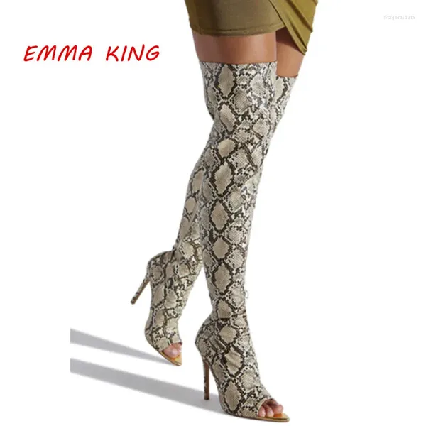 Boots Fashion Winter Snake Prints Over the Knee Women 2024 Sexy Lady Peep Toe Sandals Long Strelth coxa Saltos altos